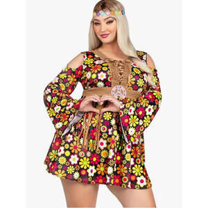 Leg Avenue Women’s 2-Pc Starflower Hippie Costume Dress & Headband Plus 3X-4X